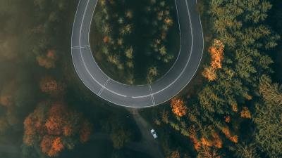 Road forest aerial view image 4k wallpaper