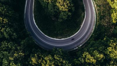 Road forest aerial view 4k wallpaper