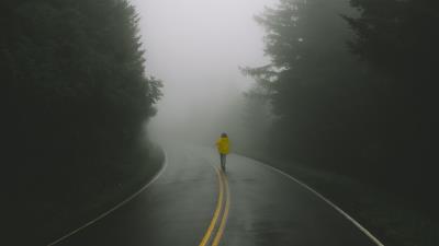 Road man fog 4k wallpaper