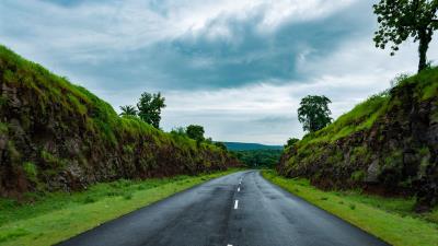 Road marking grass 4k wallpaper