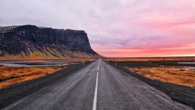Road marking sky mountains 4k wallpaper