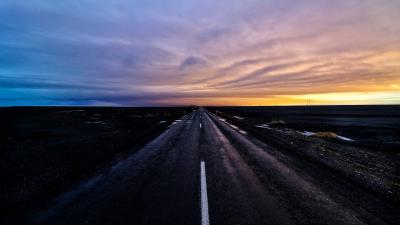 Road marking sunset 4k wallpaper