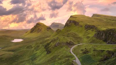 Road mountains aerial view 4k wallpaper