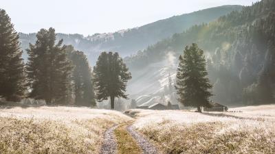 Road mountains fog image 4k wallpaper