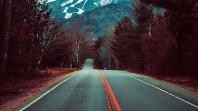 Road mountains trees e 4k wallpaper