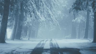 Road snow fog 4k wallpaper