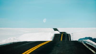 Road snow landscape 4k wallpaper