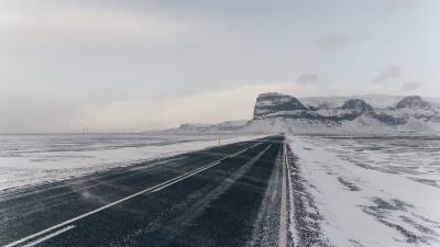 Road snow mountains h 4k wallpaper
