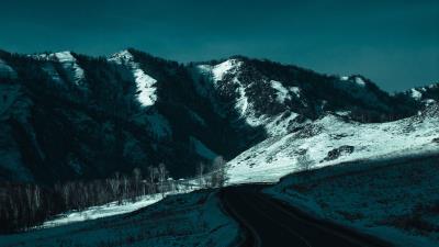 Road snow mountains image 4k wallpaper