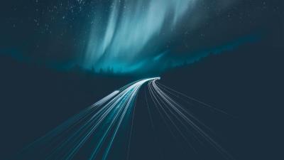 Road starry sky light turn 4k wallpaper