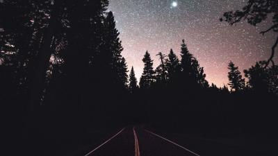 Road starry sky night 4k wallpaper