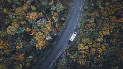 Road top view trees 4k wallpaper
