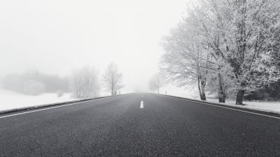 Road winter bw 4k wallpaper