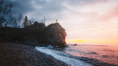 Rock sea silhouette 4k wallpaper