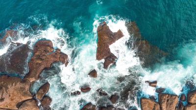 Rocks aerial view sea image 4k wallpaper