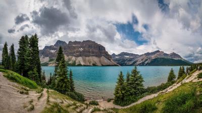 Rocks lake trees 4k wallpaper