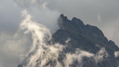 Rocks mountain fog 4k wallpaper