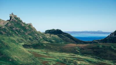 Rocks mountain hills greenery 4k wallpaper