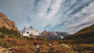 Rocks mountains bushes 4k wallpaper