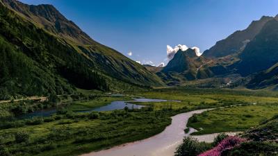 Rocks mountains river 4k wallpaper