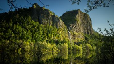 Rocks mountains water 4k wallpaper