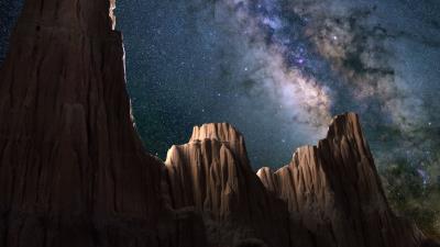 Rocks starry sky milky way 4k wallpaper