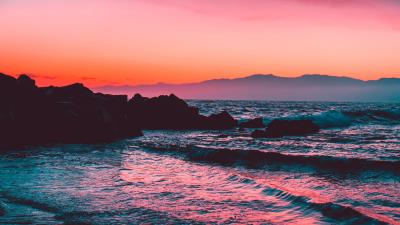 Rocks sunset sea image 4k wallpaper
