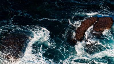 Rocks waves water 4k wallpaper