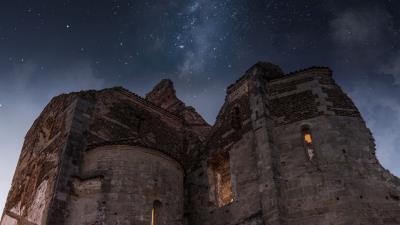 Ruins architecture starry sky 4k wallpaper