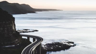 Sea bridge road 4k wallpaper