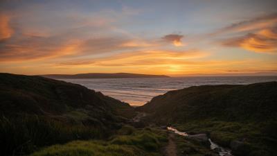 Sea coast sunset 4k wallpaper