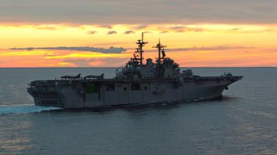Sea evening sunset uss wasp lhd1 deck aircraft 4k wallpaper