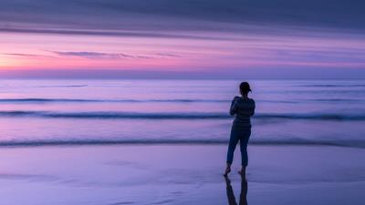 Sea ocean beach girl 4k wallpaper