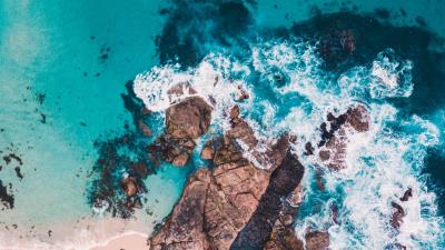 Sea rocks aerial view f 4k wallpaper