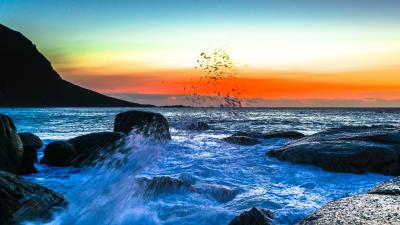 Sea spray surf sunset 4k wallpaper
