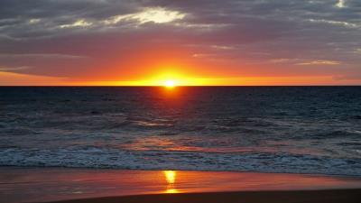 Sea sunset horizon shore 4k wallpaper