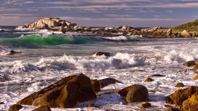 Sea waves rocks landscape 4k wallpaper