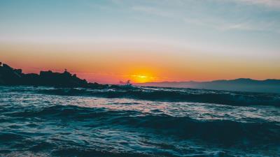 Sea waves sunset image 4k wallpaper