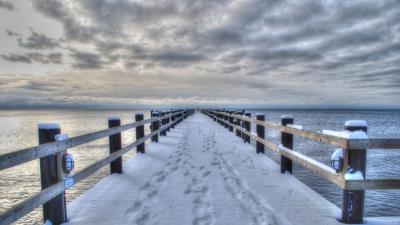 Sea winter bridge landscap 4k wallpaper