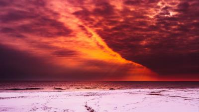 Shore radiance sky snow 4k wallpaper