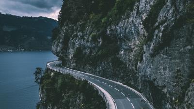 Sigriswil switzerland mountains road sea 4k wallpaper