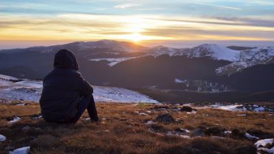 Silhouette mountains sunset 4k wallpaper