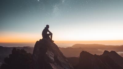 Silhouette rocks starry sky 4k wallpaper