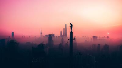 Silhouette sky fog 4k wallpaper