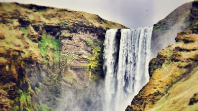 Skogafoss waterfall iceland people landscape 4k wallpaper