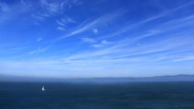 Sky sea horizon boat 4k wallpaper