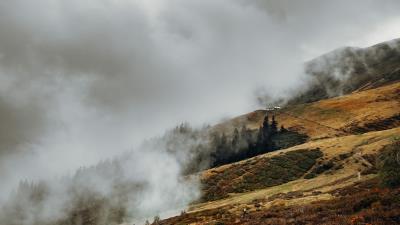 Slope fog clouds image 4k wallpaper