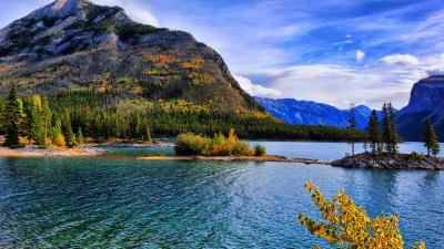 Slope lake forest 4k wallpaper