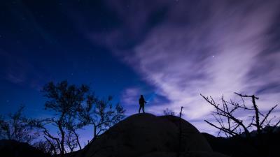 Starry sky hill night trees 4k wallpaper