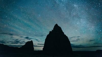 Starry sky hills night 4k wallpaper